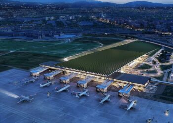 A view of the proposed design for the new Florence airport - complete with rooftop vineyard