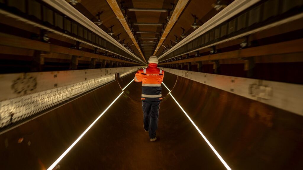 View of the hyperloop tube during a tour of a new European test centre for hyperloop transportation technology which opens in Veendam, northern Netherlands.