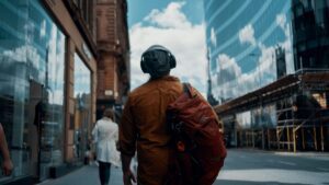 Is a change coming? A commuter moves through Glasgow on foot