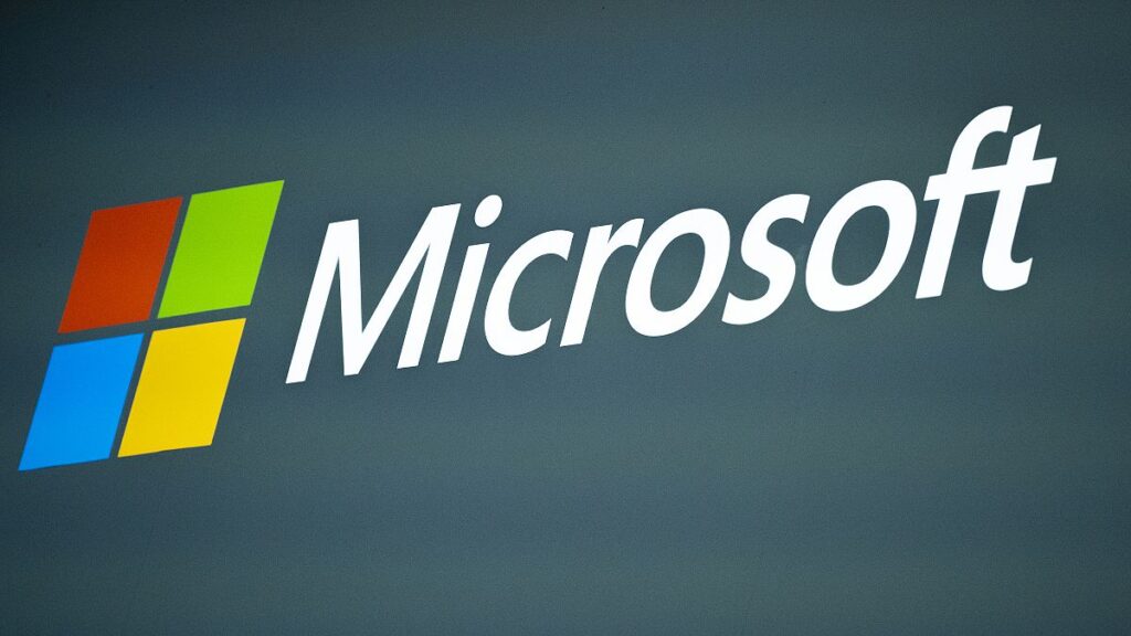 The Microsoft logo is shown at the Mobile World Congress 2023 in Barcelona, Spain,