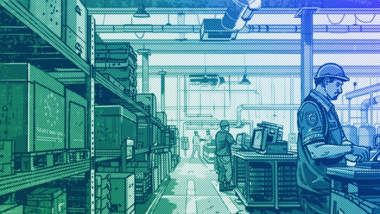 Workers at a factory, illustration