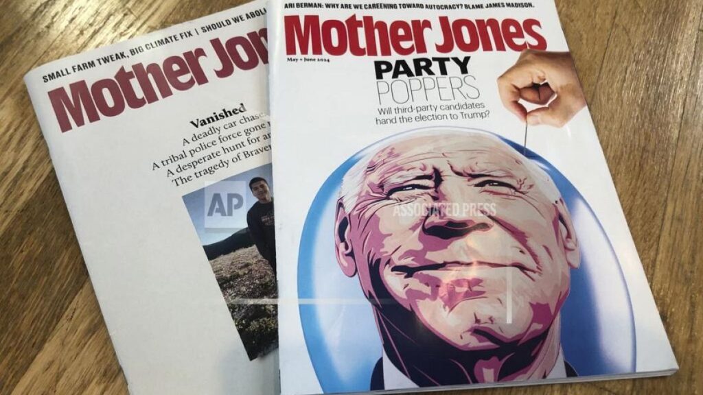 Copies of Mother Jones are shown in a photo taken on Wednesday, June 26, 2024, in Providence, R.I. The Center for Investigative Reporting.