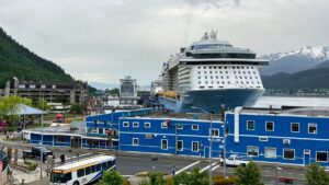 Cruise ships docked on 9 June 9 2023, in downtown Juneau, Alaska.