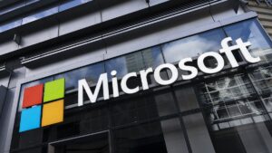 A sign for Microsoft offices is seen, May 6, 2021, in New York