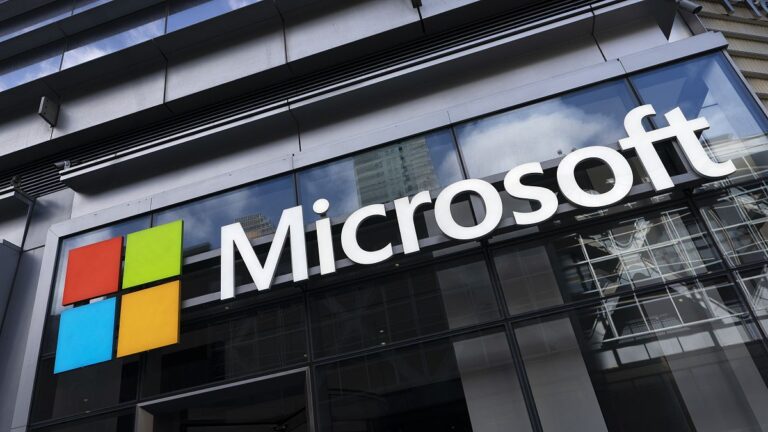 A sign for Microsoft offices is seen, May 6, 2021, in New York
