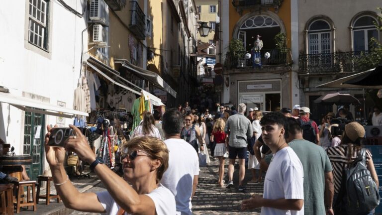Tourists visit the old Lisbon centre of Sintra, Portugal, Friday, August 9, 2024.