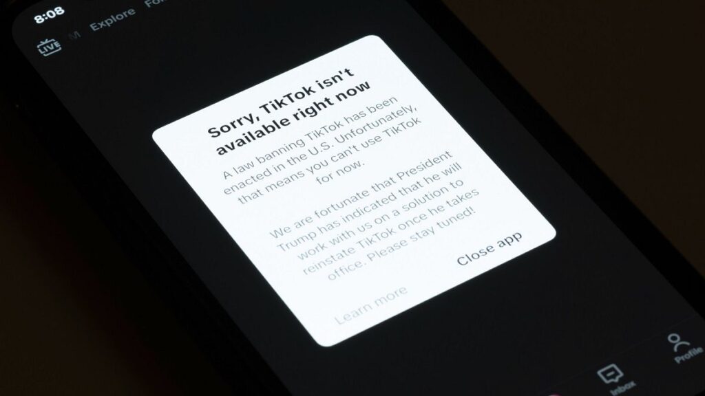 A message reading "Sorry, TikTok isn