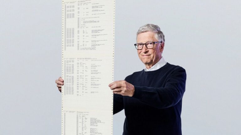 This recent photo provided by Gates Ventures shows Microsoft founder Bill Gates holding a printout of the computer coding that launched the software maker in April 1975.