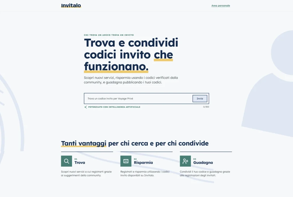 Invitalo, la piattaforma italiana per trovare e condividere codici invito